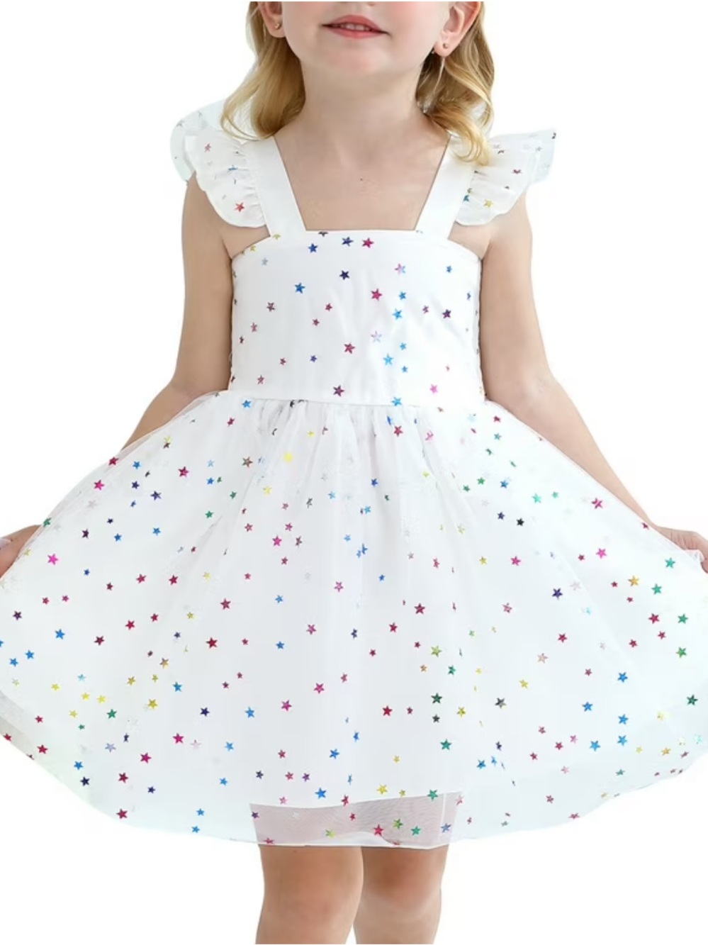 Tiny Cutey Toddler Girl White Star-Print Tulle Dress 4T-5T